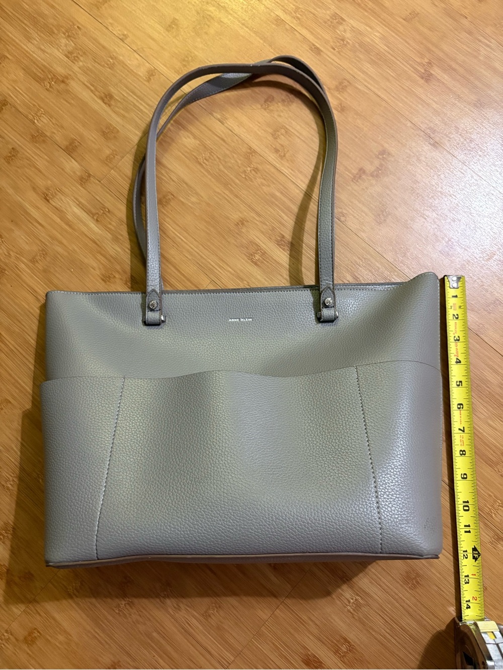 Anne Klein Pebbled Gray Tote with Exterior Pockets